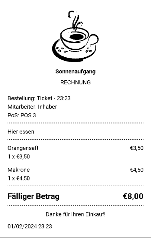 Gedruckte Rechnung