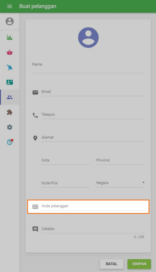 profil pelanggan di Back Office