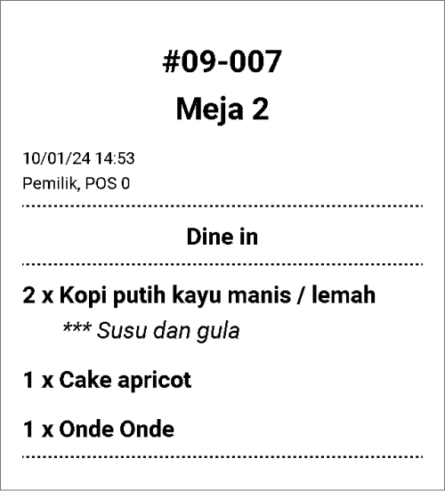 Pesanan dicetak
