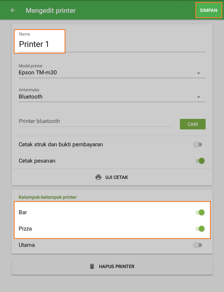 Pilih grup printer