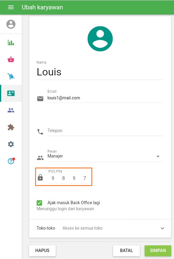 kolom PIN POS